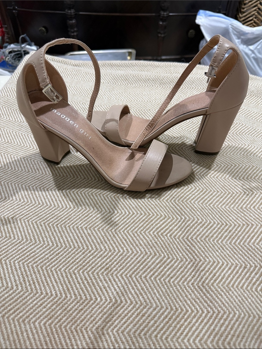 Madden Girl Nude Block Heel Ankle Strap Sandal